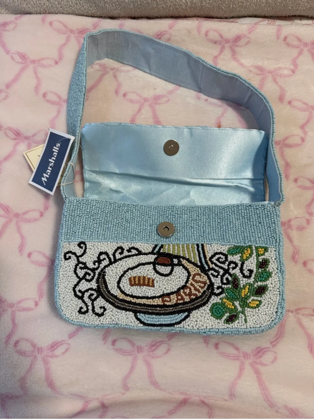 Beaded Paris shoulder in Light Blue and White